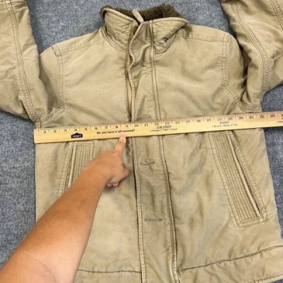 VTG Y2K Abercrombie & Fitch Khaki Tan Faux Fur Lined Adirondack Jacket Size S - Picture 4 of 7